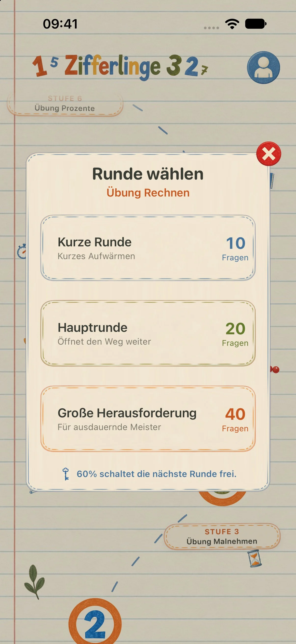 Bildschirm der App Zifferlinge
