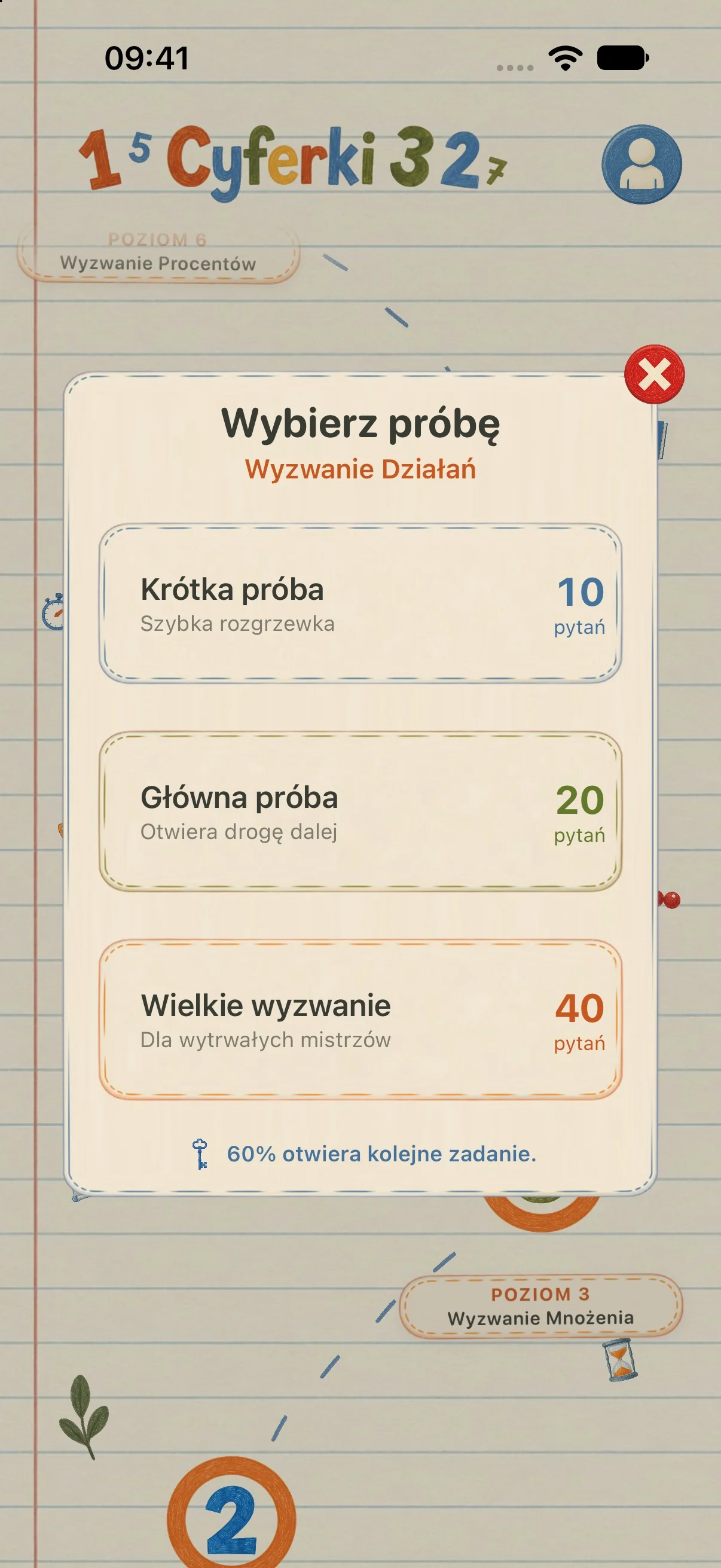 Ekran aplikacji Cyferki