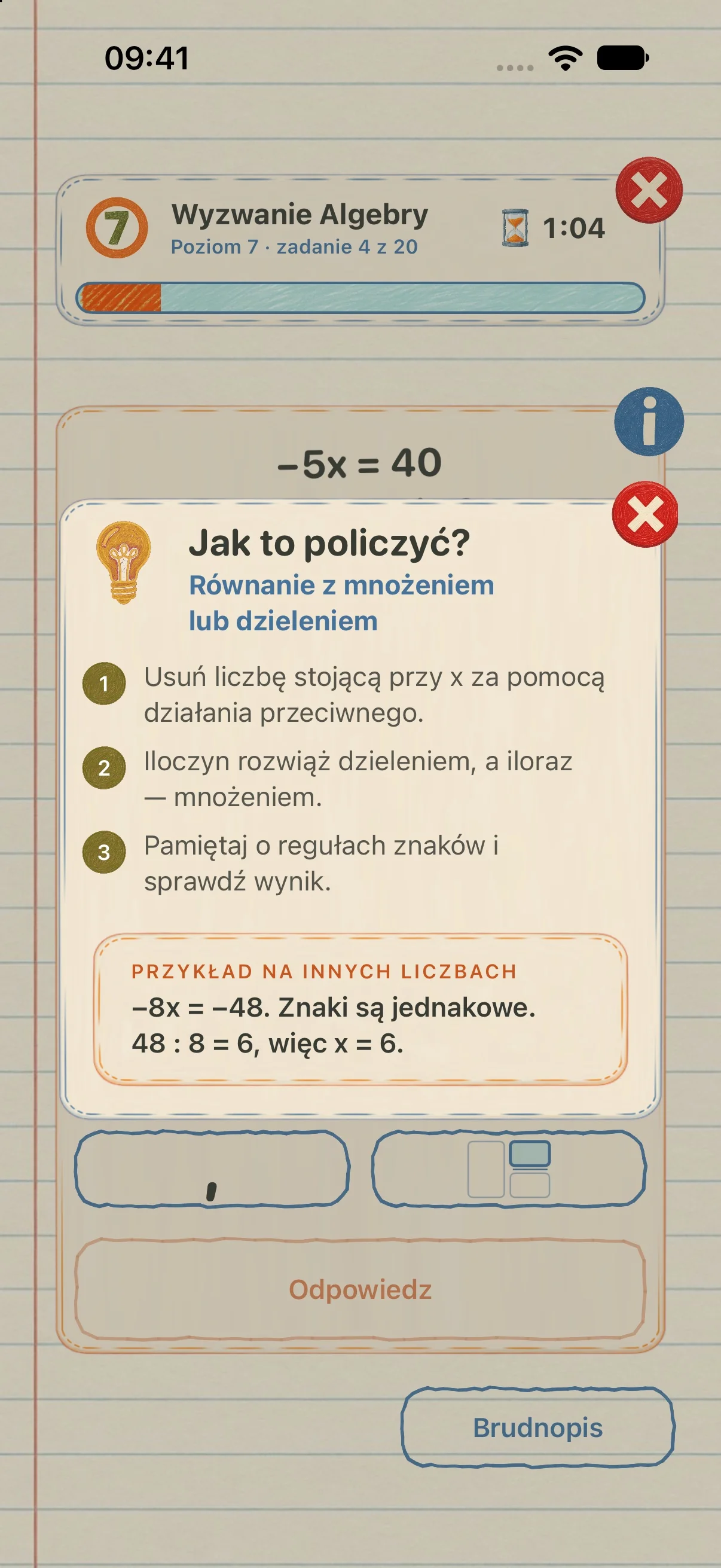 Ekran aplikacji Cyferki